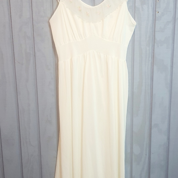 Vintage 80's Negligee Peignoir Sheer Chiffon Nightgown Petit Point White Wedding - Picture 8 of 11